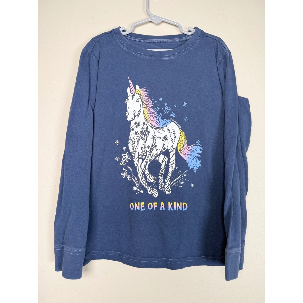 Life is Good Kids Blue Crusher Long Sleeve Unicorn One of a Kind Tee Size M